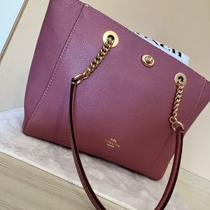 BRAND NEW COACH Turnlock gold chain rose pink leather shoulder tote bag W/o tags